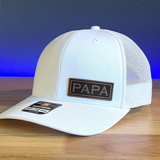 PAPA Side Leather Patch Trucker Hat White - Hollow Point Society - Patch Hat