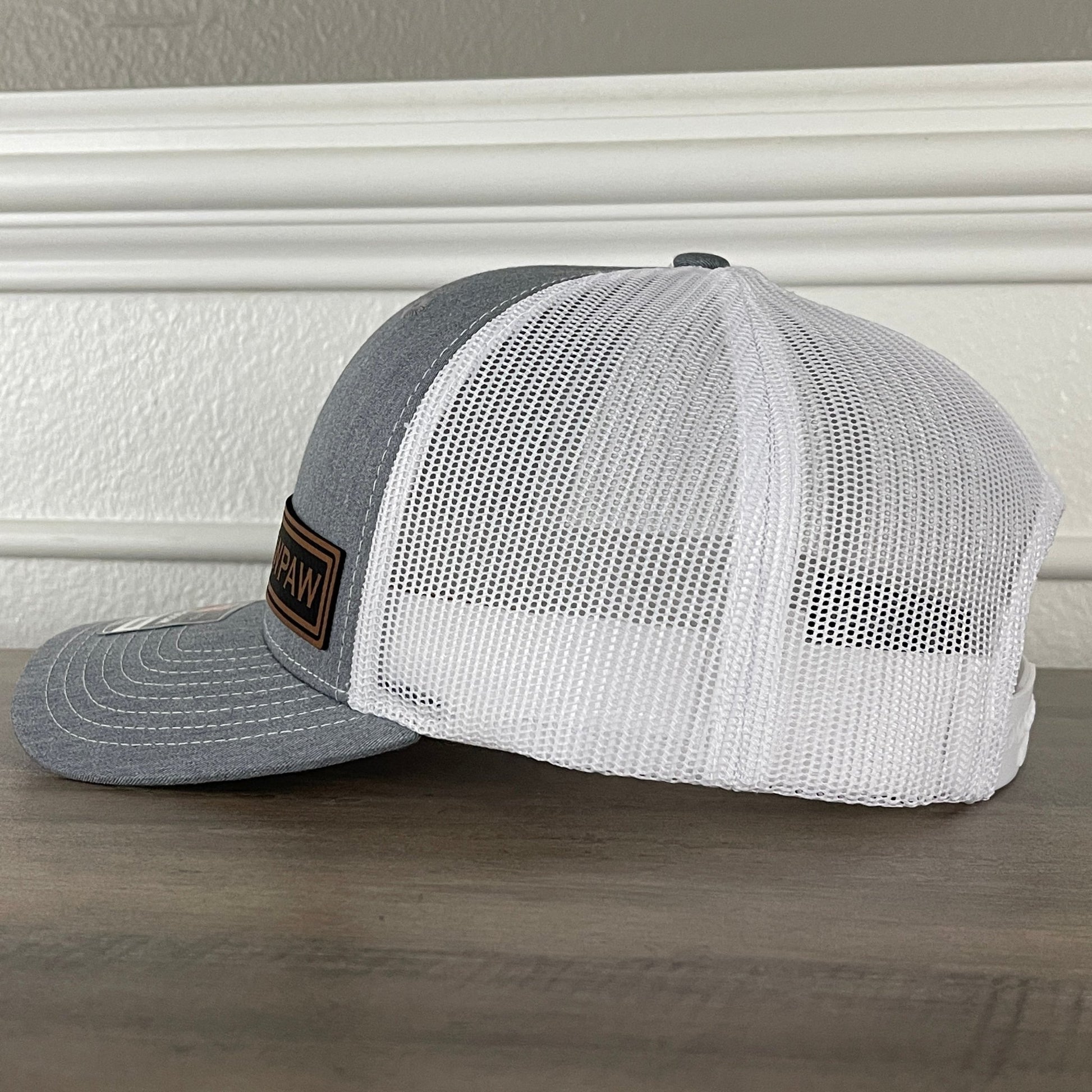 PAWPAW Side Leather Patch Hat Grey/White - Hollow Point Society - Patch Hat