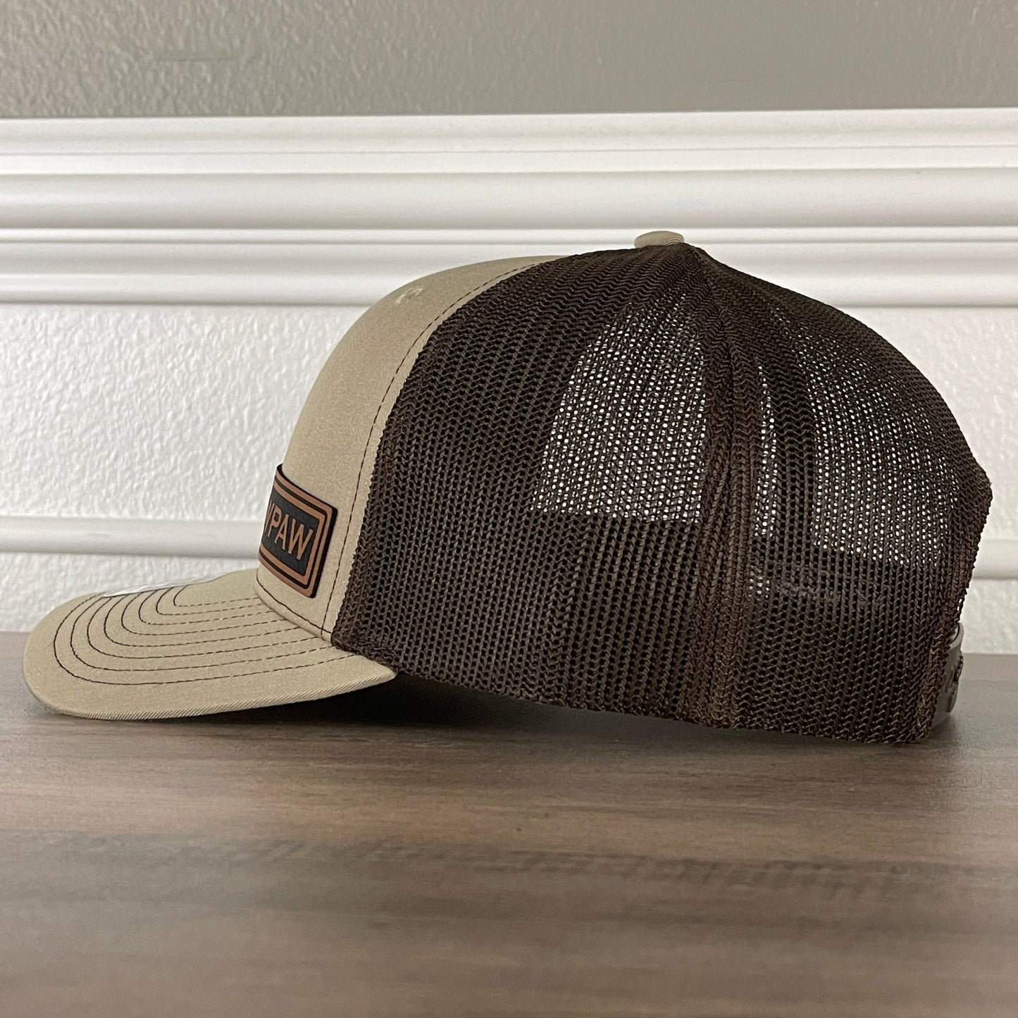 PAWPAW Side Leather Patch Hat Khaki/Brown - Hollow Point Society - Patch Hat