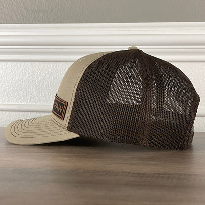 PAWPAW Side Leather Patch Hat Khaki/Brown - Hollow Point Society - Patch Hat