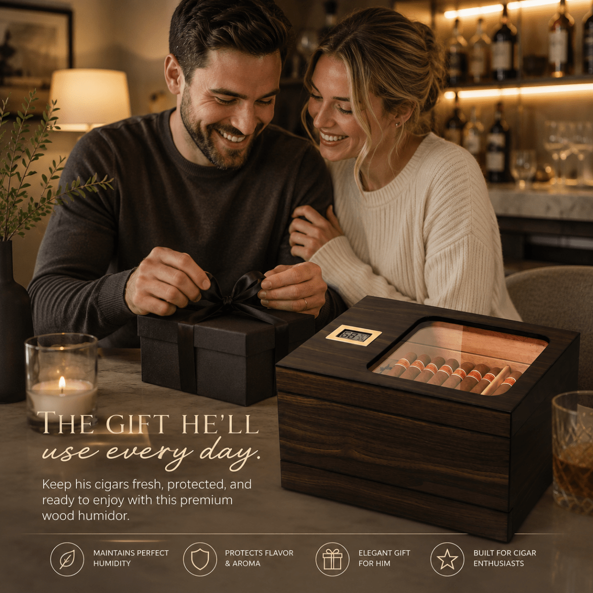 Personalized Cigar Humidor with Digital Hygrometer - Hollow Point Society - Cigar Humidor