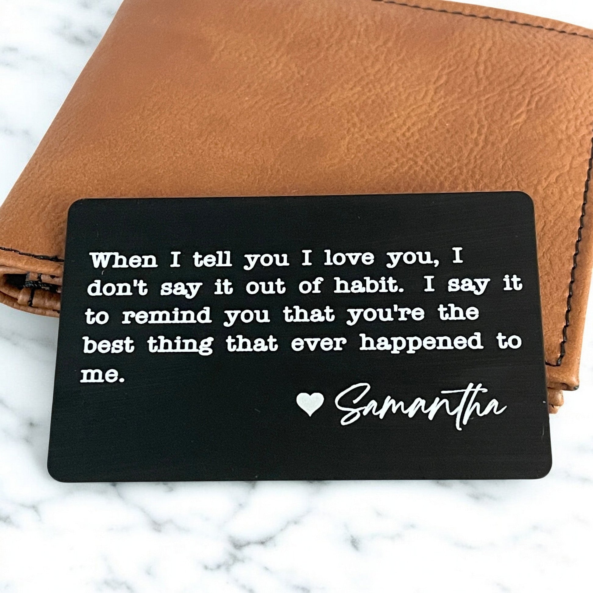 Personalized Engraved Metal Wallet Card - Valentine Gift for Boyfriend or Husband - Romantic Love Note - Hollow Point Society - Wallet Card