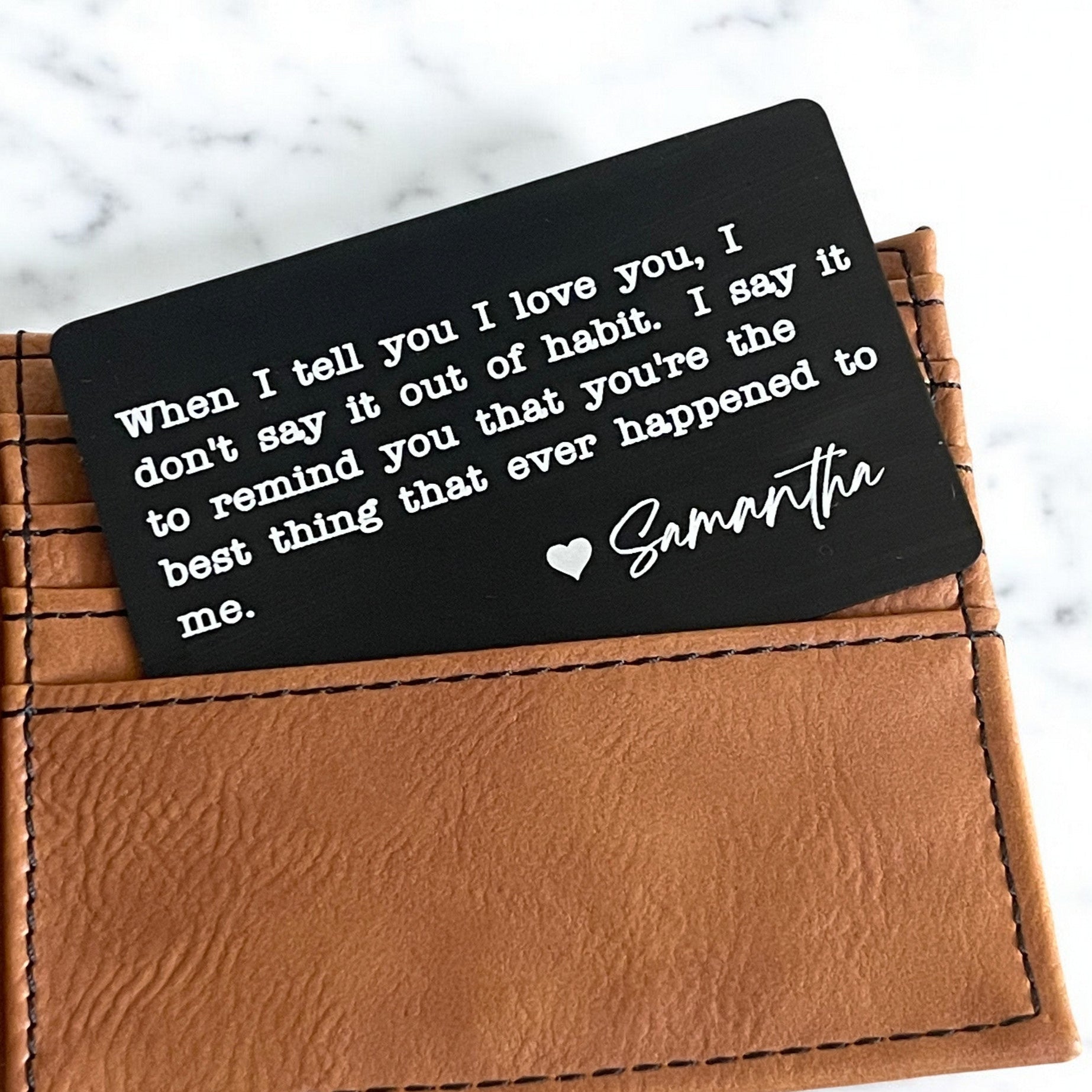 Personalized Engraved Metal Wallet Card - Valentine Gift for Boyfriend or Husband - Romantic Love Note - Hollow Point Society - Wallet Card