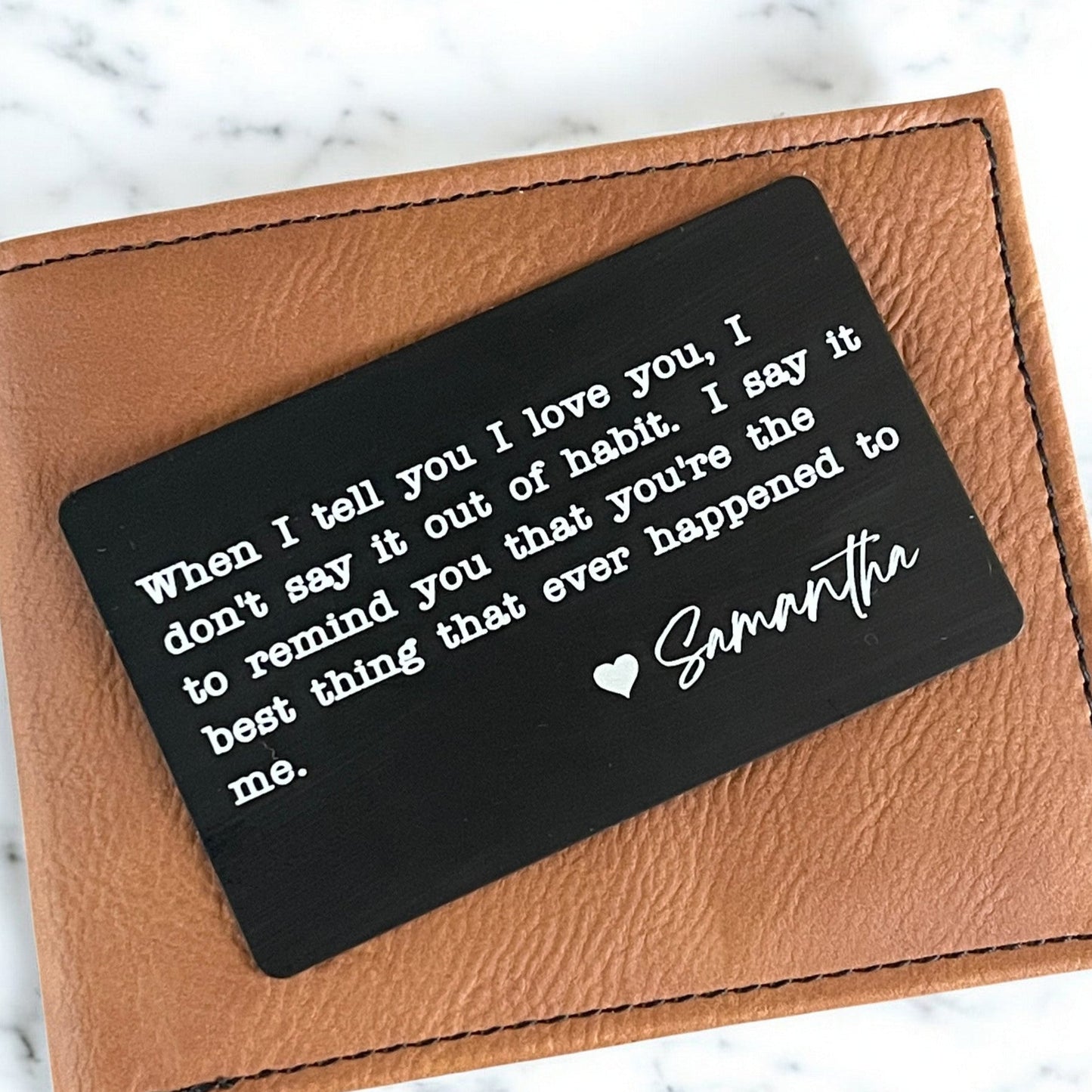 Personalized Engraved Metal Wallet Card - Valentine Gift for Boyfriend or Husband - Romantic Love Note - Hollow Point Society - Wallet Card