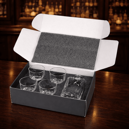 Personalized Engraved Whiskey Decanter Set – Square Decanter & 4 Rocks Glasses - Made in the USA - Hollow Point Society - Decanter Set