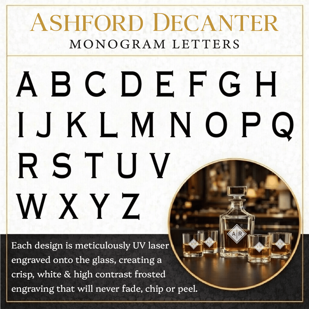 Personalized Engraved Whiskey Decanter Set – Square Decanter & 4 Rocks Glasses - Made in the USA - Hollow Point Society - Decanter Set