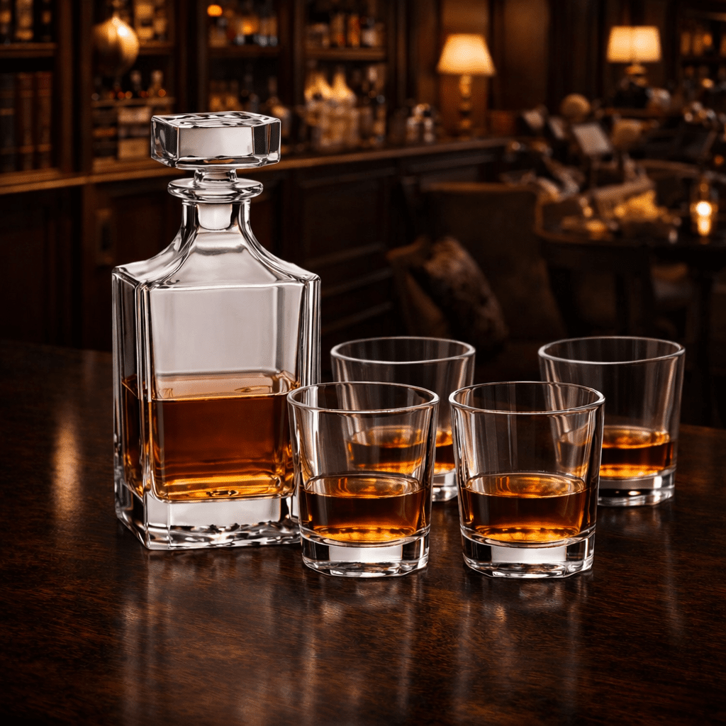 Personalized Engraved Whiskey Decanter Set – Square Decanter & 4 Rocks Glasses - Made in the USA - Hollow Point Society - Decanter Set