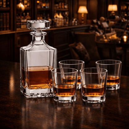 Personalized Engraved Whiskey Decanter Set – Square Decanter & 4 Rocks Glasses - Made in the USA - Hollow Point Society - Decanter Set