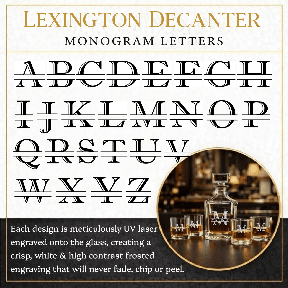 Personalized Engraved Whiskey Decanter Set – Square Decanter & 4 Rocks Glasses - Made in the USA - Hollow Point Society - Decanter Set