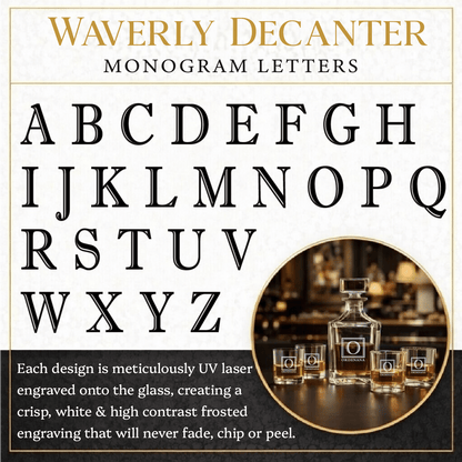 Personalized Engraved Whiskey Decanter Set – Square Decanter & 4 Rocks Glasses - Made in the USA - Hollow Point Society - Decanter Set