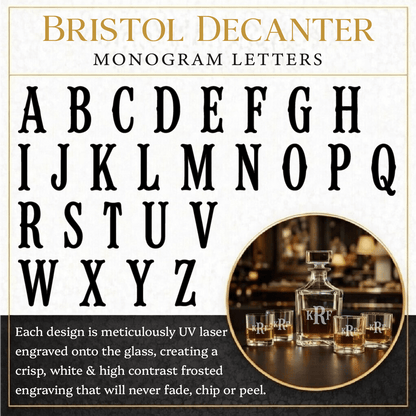 Personalized Engraved Whiskey Decanter Set – Square Decanter & 4 Rocks Glasses - Made in the USA - Hollow Point Society - Decanter Set