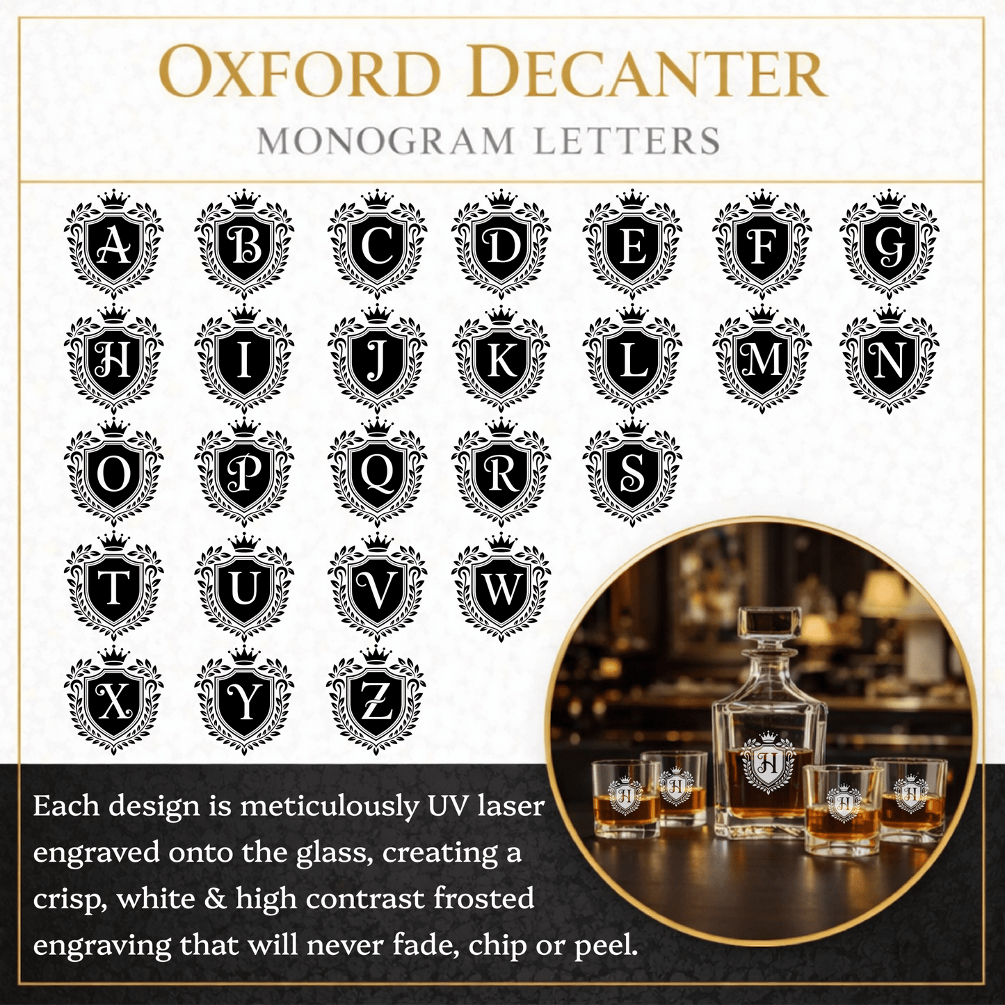 Personalized Engraved Whiskey Decanter Set – Square Decanter & 4 Rocks Glasses - Made in the USA - Hollow Point Society - Decanter Set