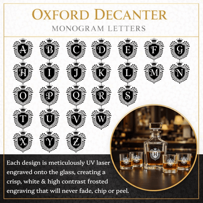 Personalized Engraved Whiskey Decanter Set – Square Decanter & 4 Rocks Glasses - Made in the USA - Hollow Point Society - Decanter Set