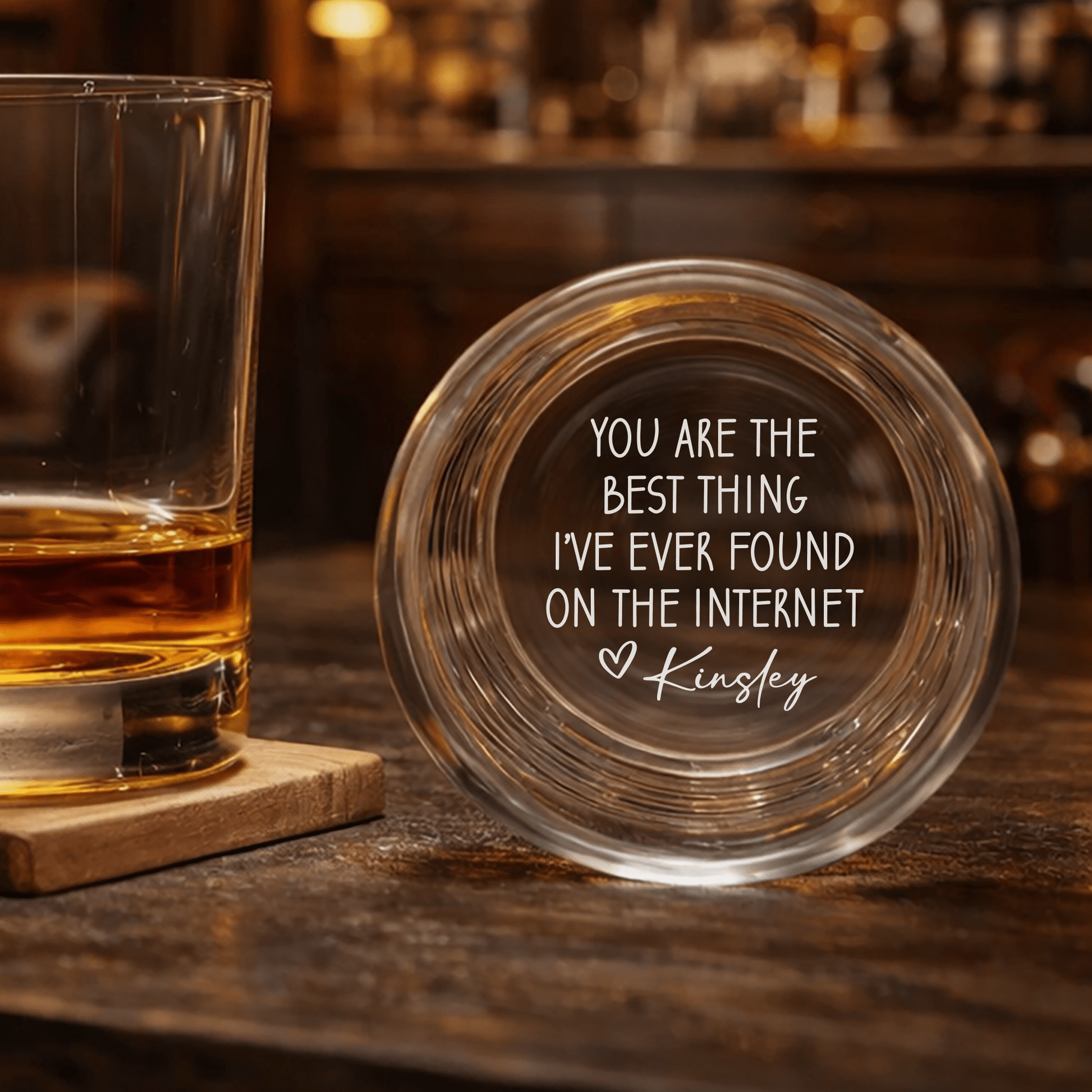 Personalized Engraved Whiskey Glass 'Best Thing I've Found' Funny Bottom Message Rocks Glass - Hollow Point Society - Whiskey Glass