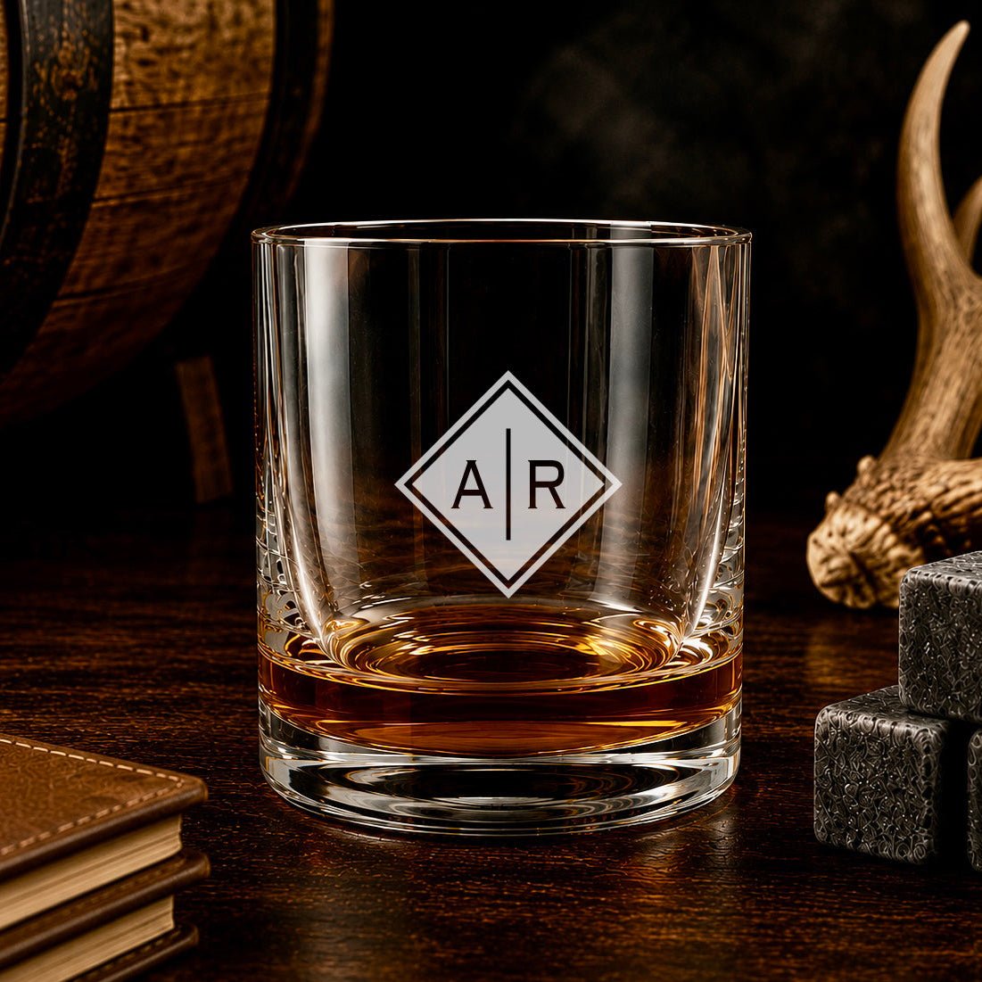 Personalized Initials Whiskey Glass – Custom Two Initial Engraved Rocks Glass - Hollow Point Society - Whiskey Glass