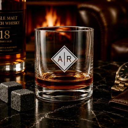 Personalized Initials Whiskey Glass – Custom Two Initial Engraved Rocks Glass - Hollow Point Society - Whiskey Glass