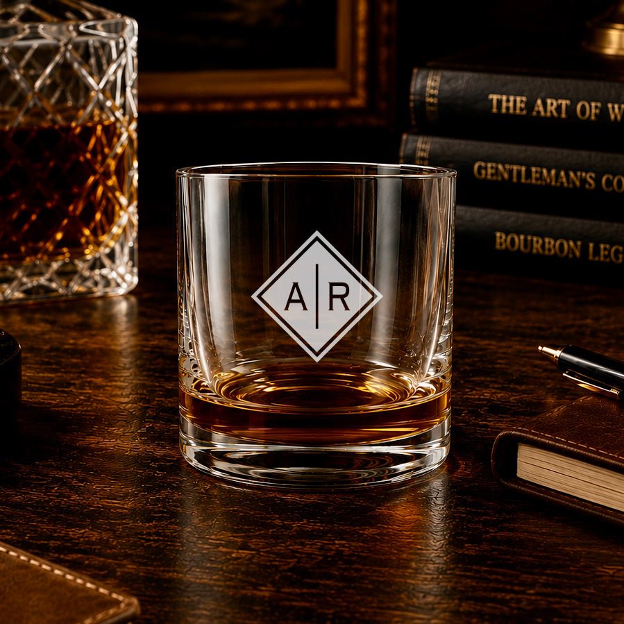 Personalized Initials Whiskey Glass – Custom Two Initial Engraved Rocks Glass - Hollow Point Society - Whiskey Glass