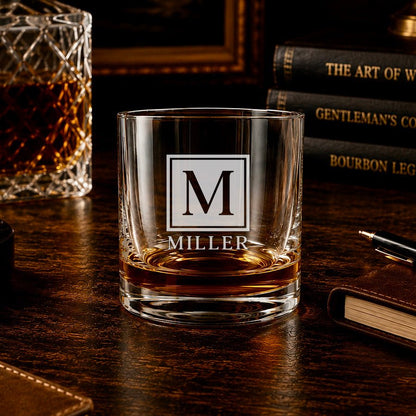 Personalized Monogram Whiskey Glass – Custom Initial & Name Engraved Rocks Glass - Hollow Point Society - Whiskey Glass