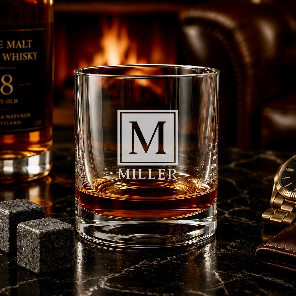 Personalized Monogram Whiskey Glass – Custom Initial & Name Engraved Rocks Glass - Hollow Point Society - Whiskey Glass