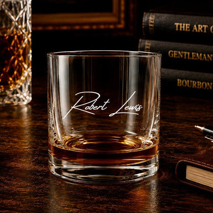 Personalized Signature Whiskey Glass – Custom Name Engraved Rocks Glass - Hollow Point Society - Whiskey Glass