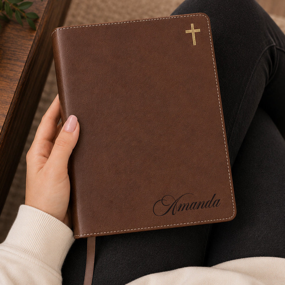 Personalized NIV Journal Bible – Engraved Brown Leathersoft Bible with Name or Monogram