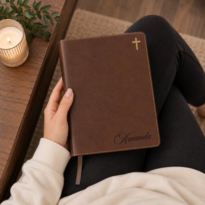 Personalized NIV Journal Bible – Engraved Brown Leathersoft Bible with Name or Monogram