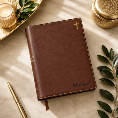 Personalized NIV Journal Bible – Engraved Brown Leathersoft Bible with Name or Monogram