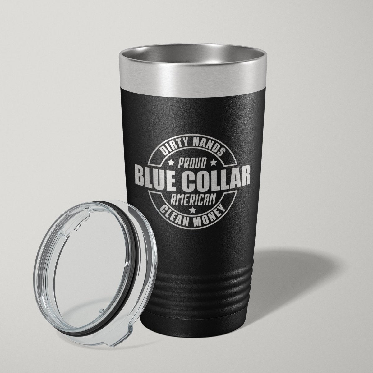 Proud Blue Collar Dirty Hand Clean Money 20oz Laser Engraved Tumbler Travel Mug - Hollow Point Society - Tumblers