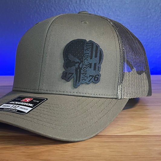 PUNISHER SKULL 1776 WE THE PEOPLE Black Side Leather Patch Hat Green/Camo - Hollow Point Society - Patch Hat