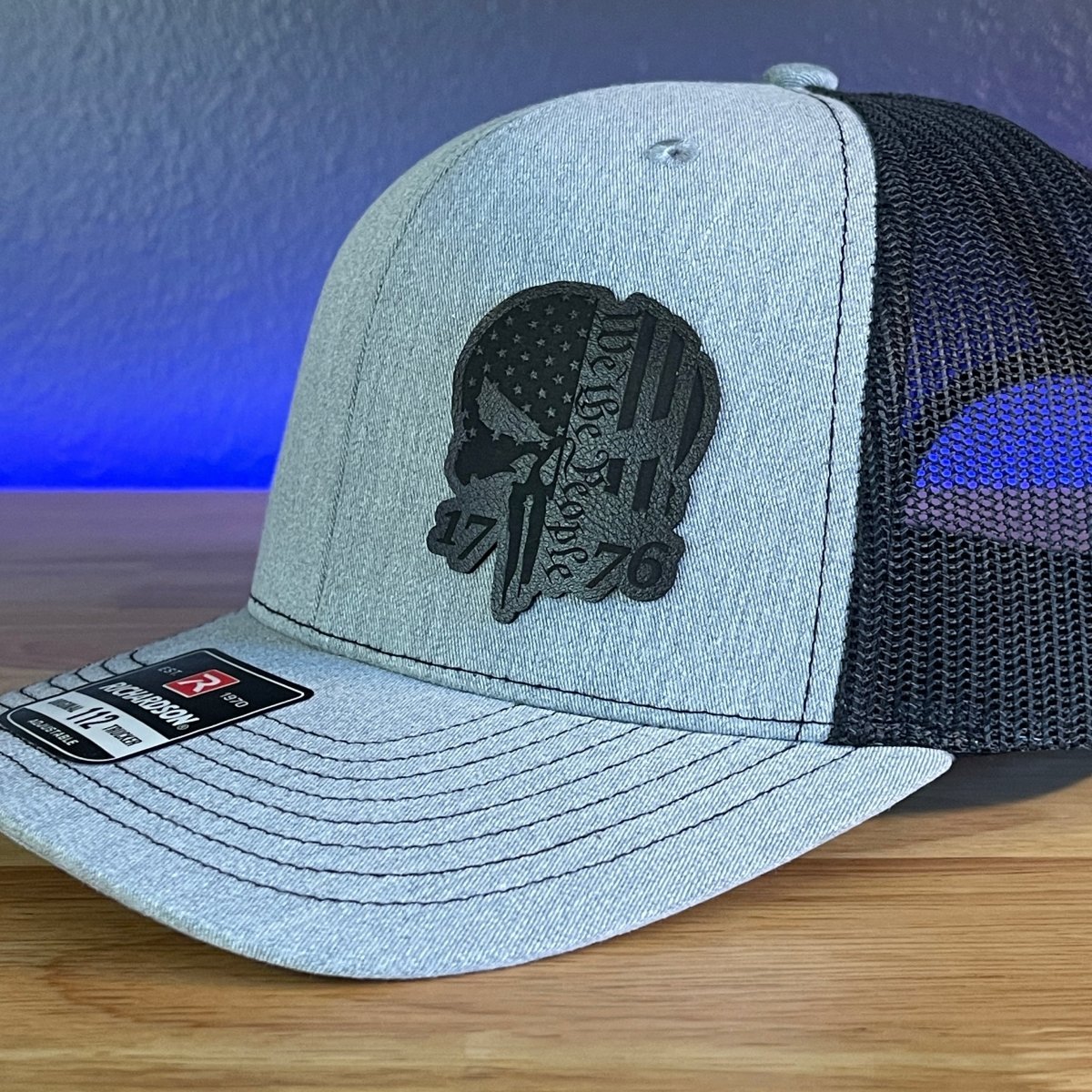 PUNISHER SKULL 1776 WE THE PEOPLE Side Leather Patch Hat BLK/BLK - Hollow Point Society - Patch Hat