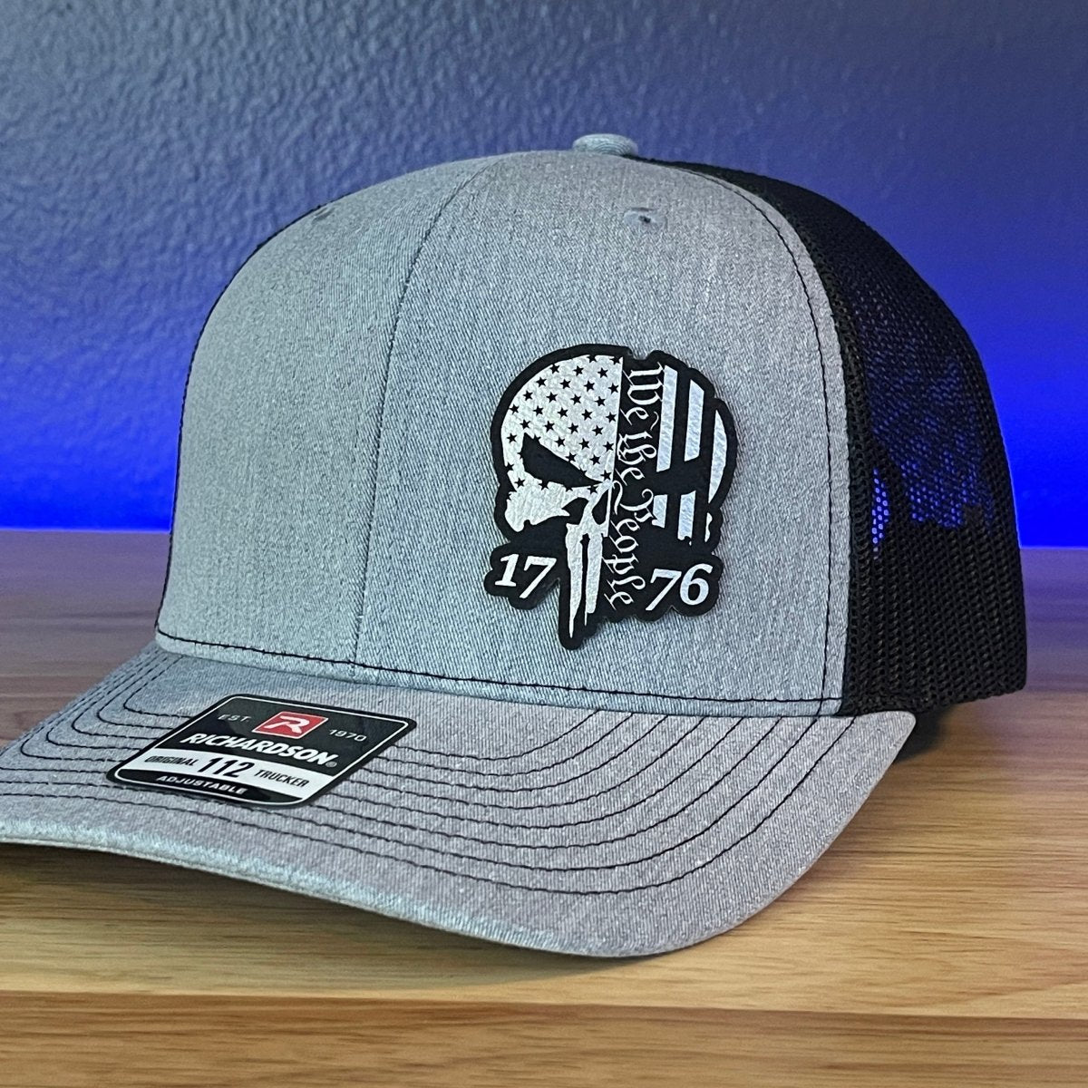 PUNISHER SKULL 1776 WE THE PEOPLE Side Leather Patch Hat BLK/SILVER - Hollow Point Society - Patch Hat