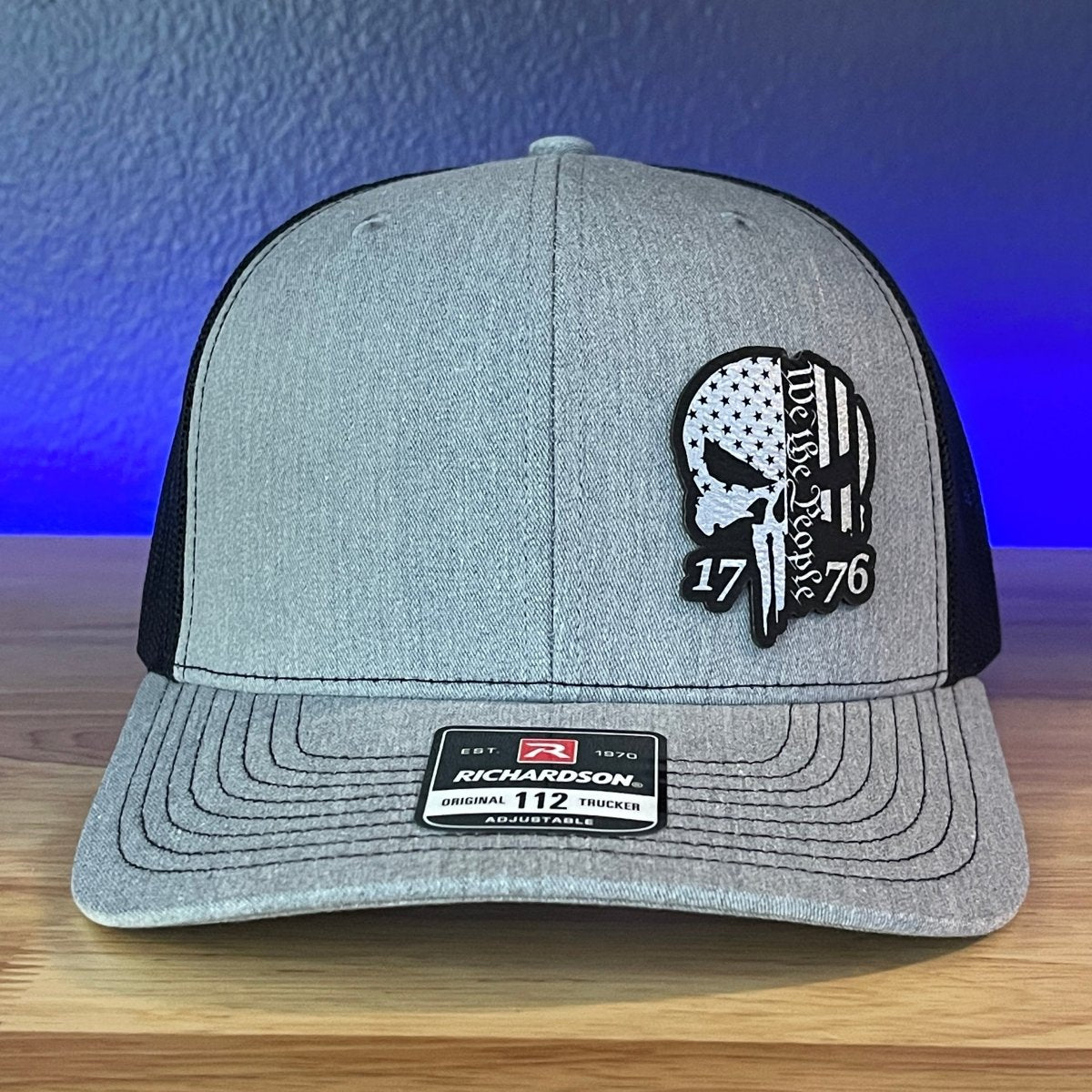 PUNISHER SKULL 1776 WE THE PEOPLE Side Leather Patch Hat BLK/SILVER - Hollow Point Society - Patch Hat