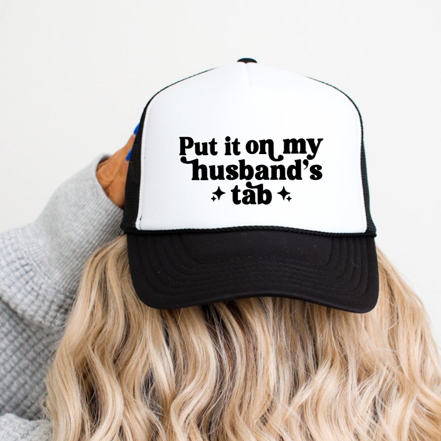 Put It On My Husband's Tab Funny Classic Foam Trucker Hat White/Black - Hollow Point Society - Trucker Hat