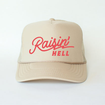 Raisin' Hell Funny Classic Foam Trucker Hat Khaki - Hollow Point Society - Trucker Hat