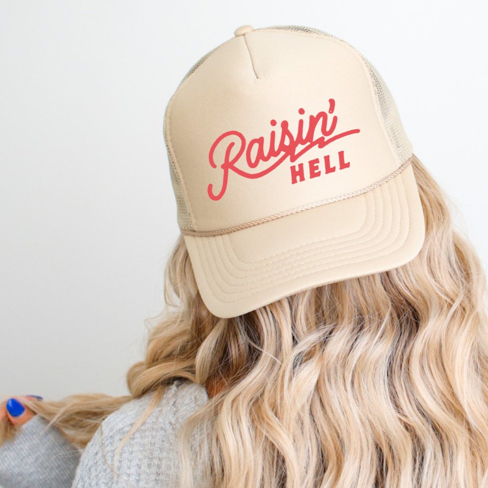 Raisin' Hell Funny Classic Foam Trucker Hat Khaki - Hollow Point Society - Trucker Hat