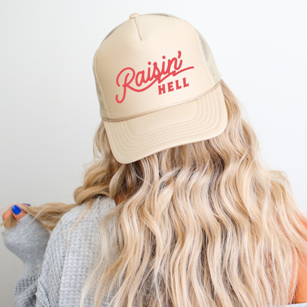 Raisin' Hell Funny Classic Foam Trucker Hat Khaki - Hollow Point Society - Trucker Hat