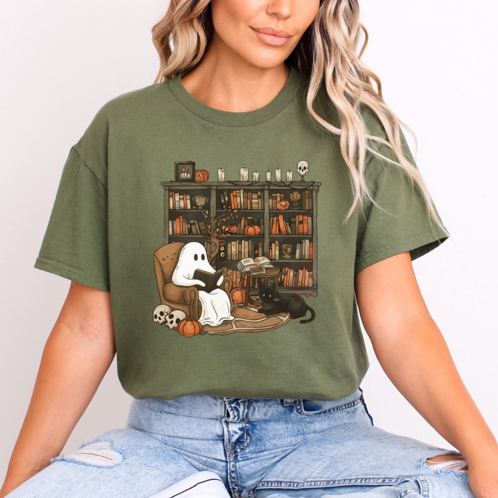 Retro Ghost Reading Books Halloween Shirt (3 colors) - Hollow Point Society - T-Shirt