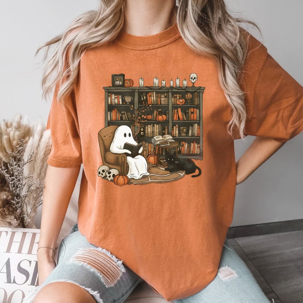 Retro Ghost Reading Books Halloween Shirt (3 colors) - Hollow Point Society - T-Shirt