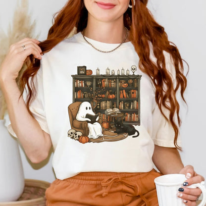 Retro Ghost Reading Books Halloween Shirt (3 colors) - Hollow Point Society - T-Shirt