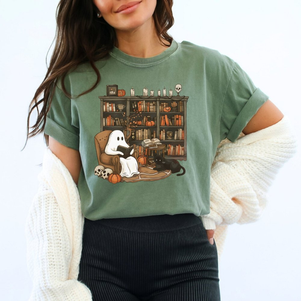 Retro Ghost Reading Books Halloween Shirt (3 colors) - Hollow Point Society - T-Shirt