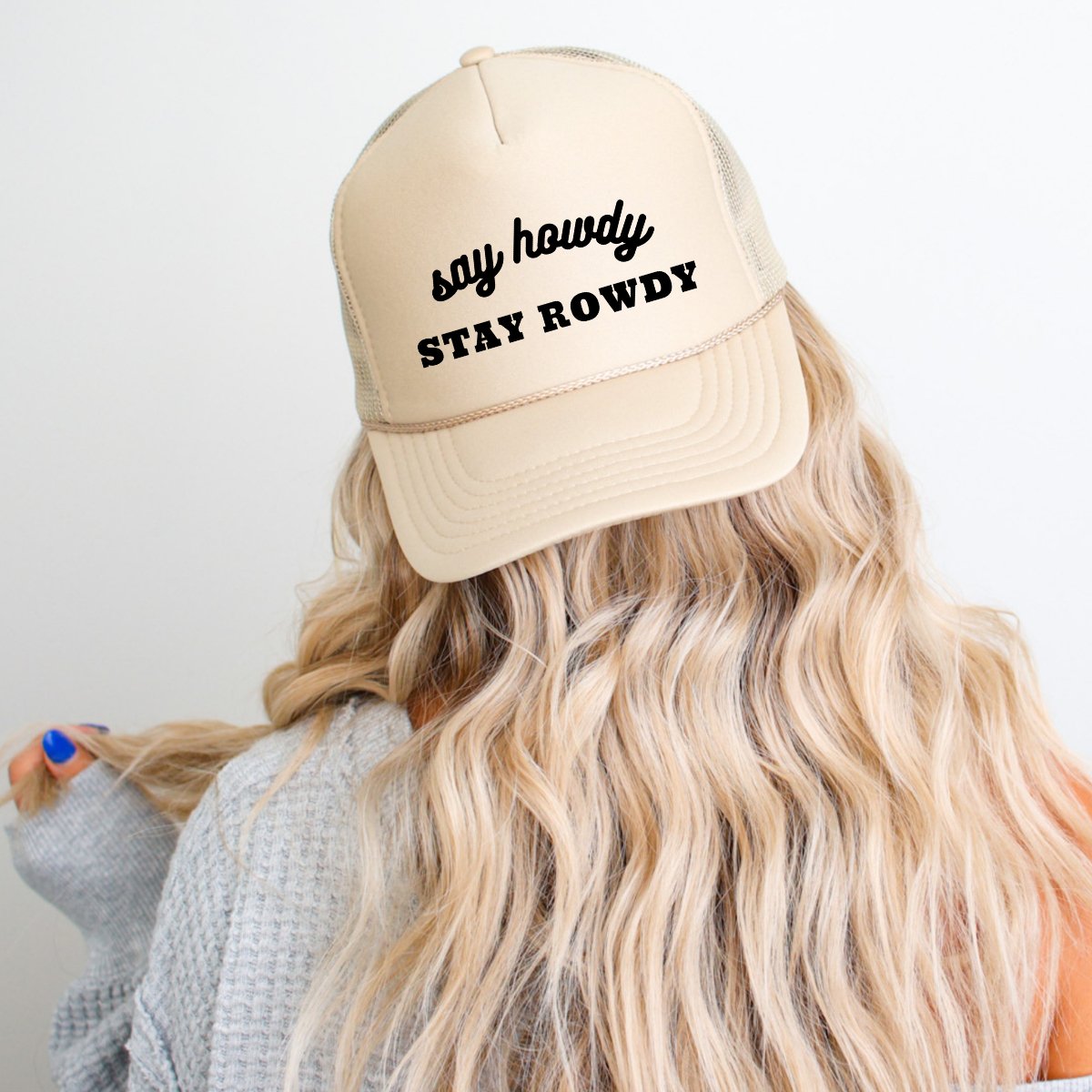 Say Howdy Stay Rowdy Funny Classic Foam Trucker Hat Khaki - Hollow Point Society - Trucker Hat