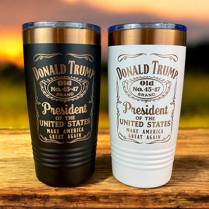 Set of 2: Trump 45 - 47 Vintage Label Collector's 20oz Rose Gold Laser Engraved Tumblers - Hollow Point Society - Tumblers