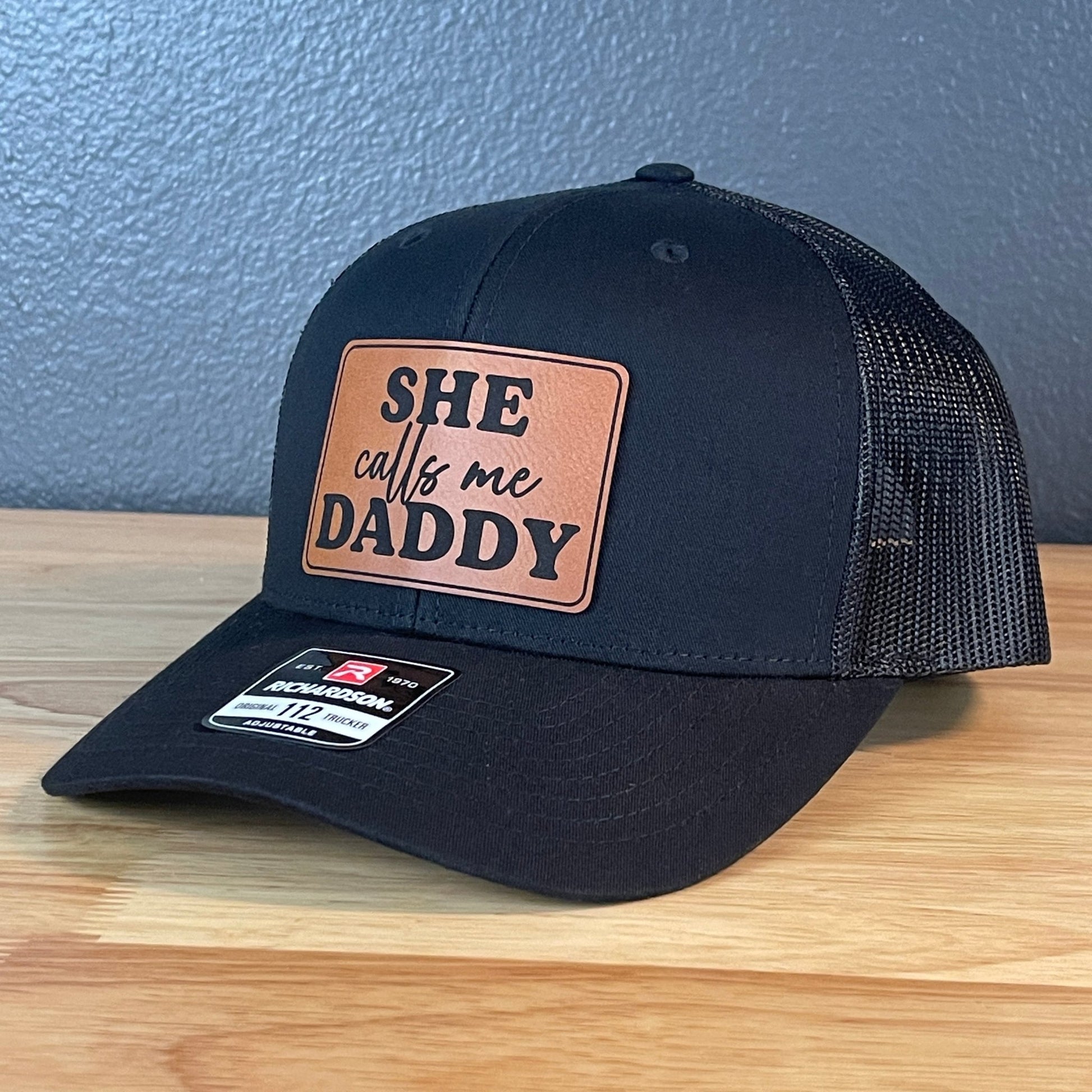 She Calls Me Daddy Funny Leather Patch Hat Black - Hollow Point Society - Patch Hat