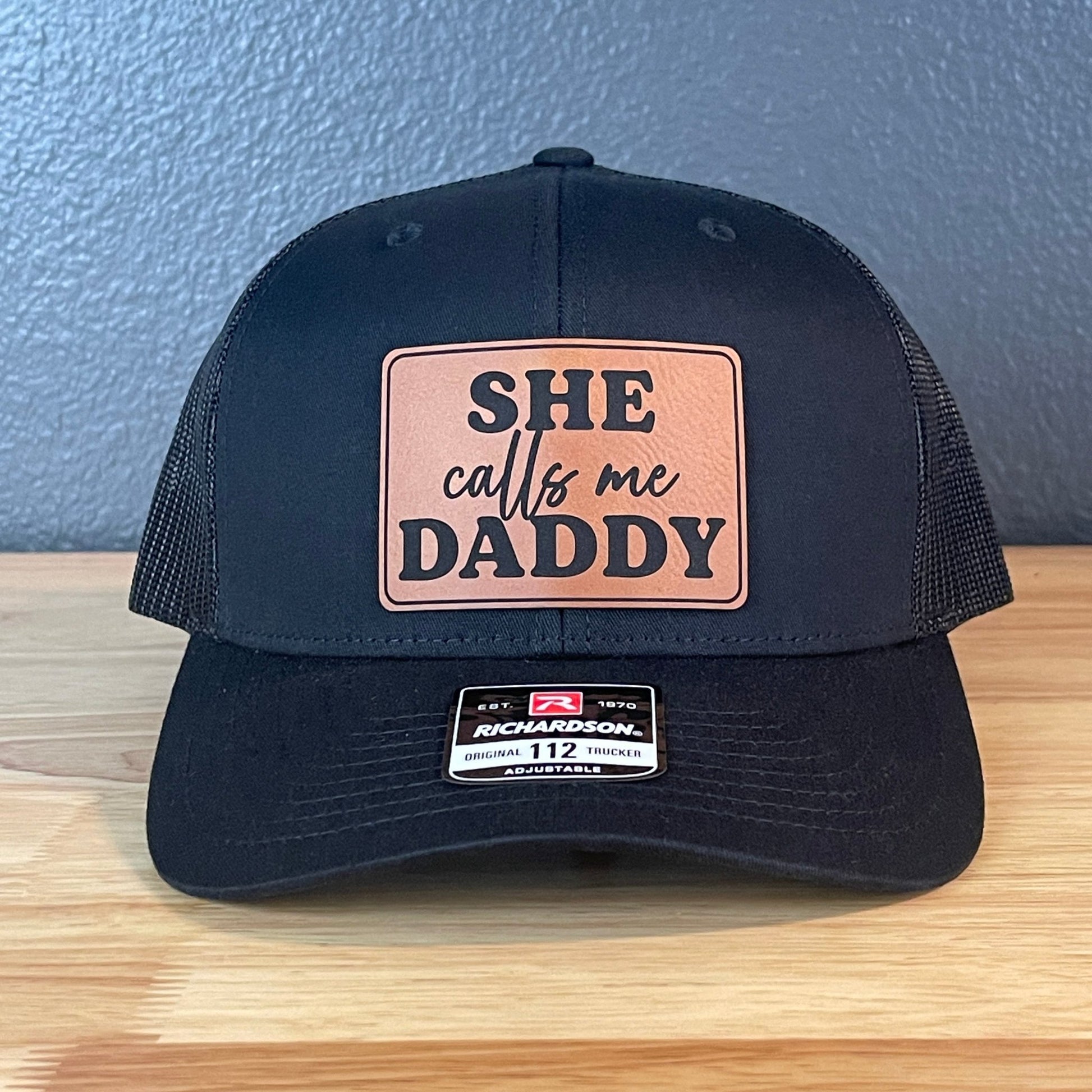 She Calls Me Daddy Funny Leather Patch Hat Black - Hollow Point Society - Patch Hat