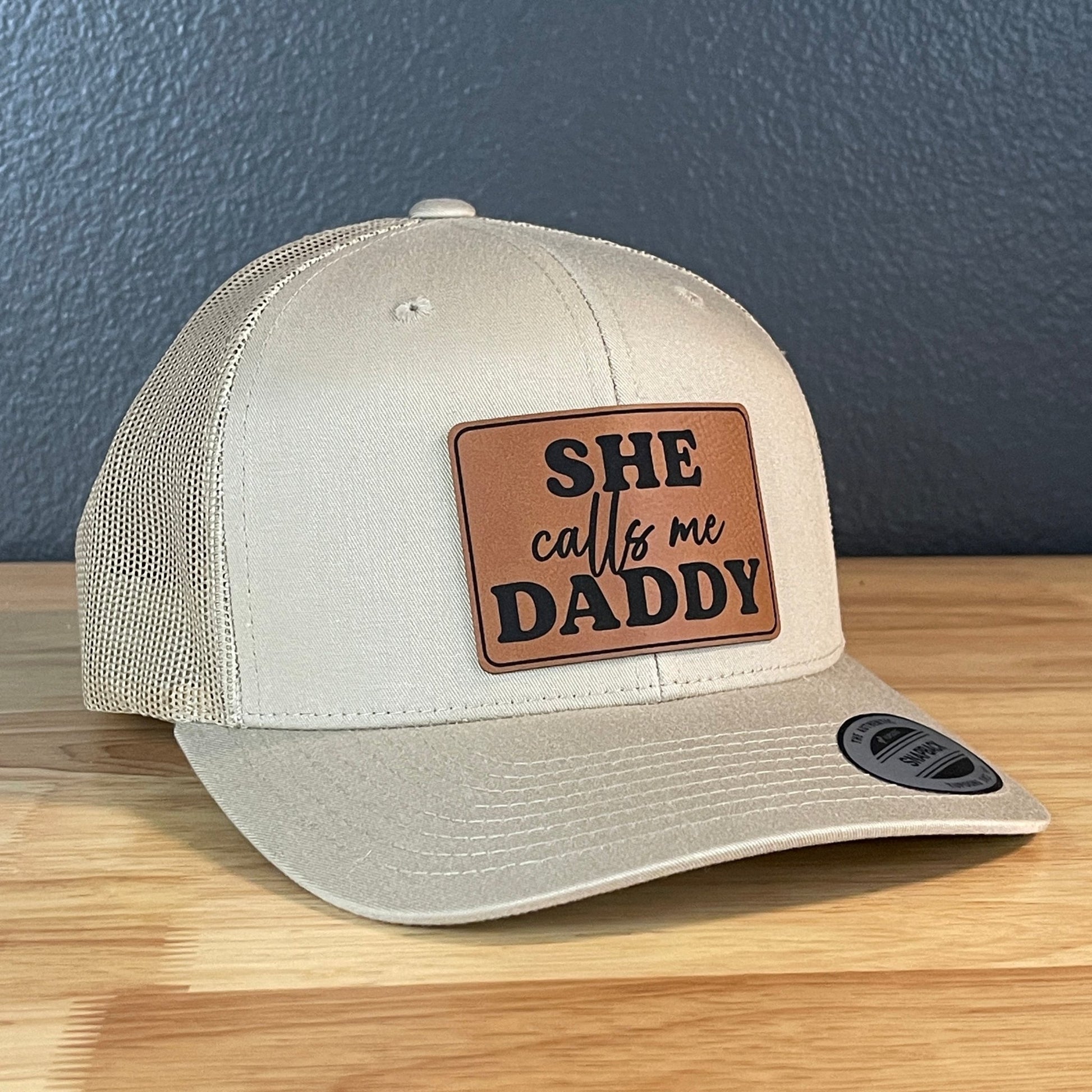 She Calls Me Daddy Funny Leather Patch Hat Khaki - Hollow Point Society - Patch Hat