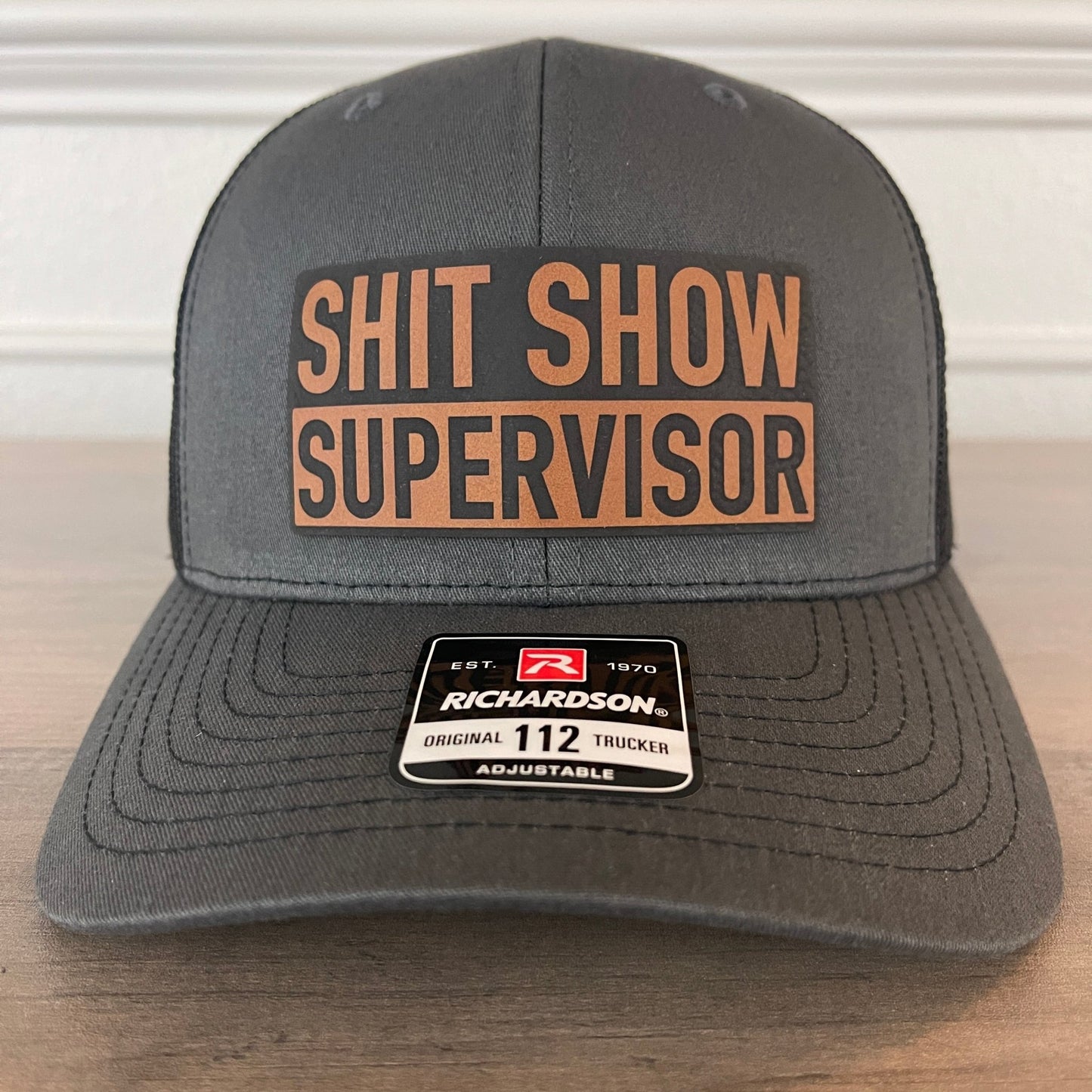 Sh*t Show Supervisor Funny Charcoal Leather Patch Hat - Hollow Point Society - Patch Hat