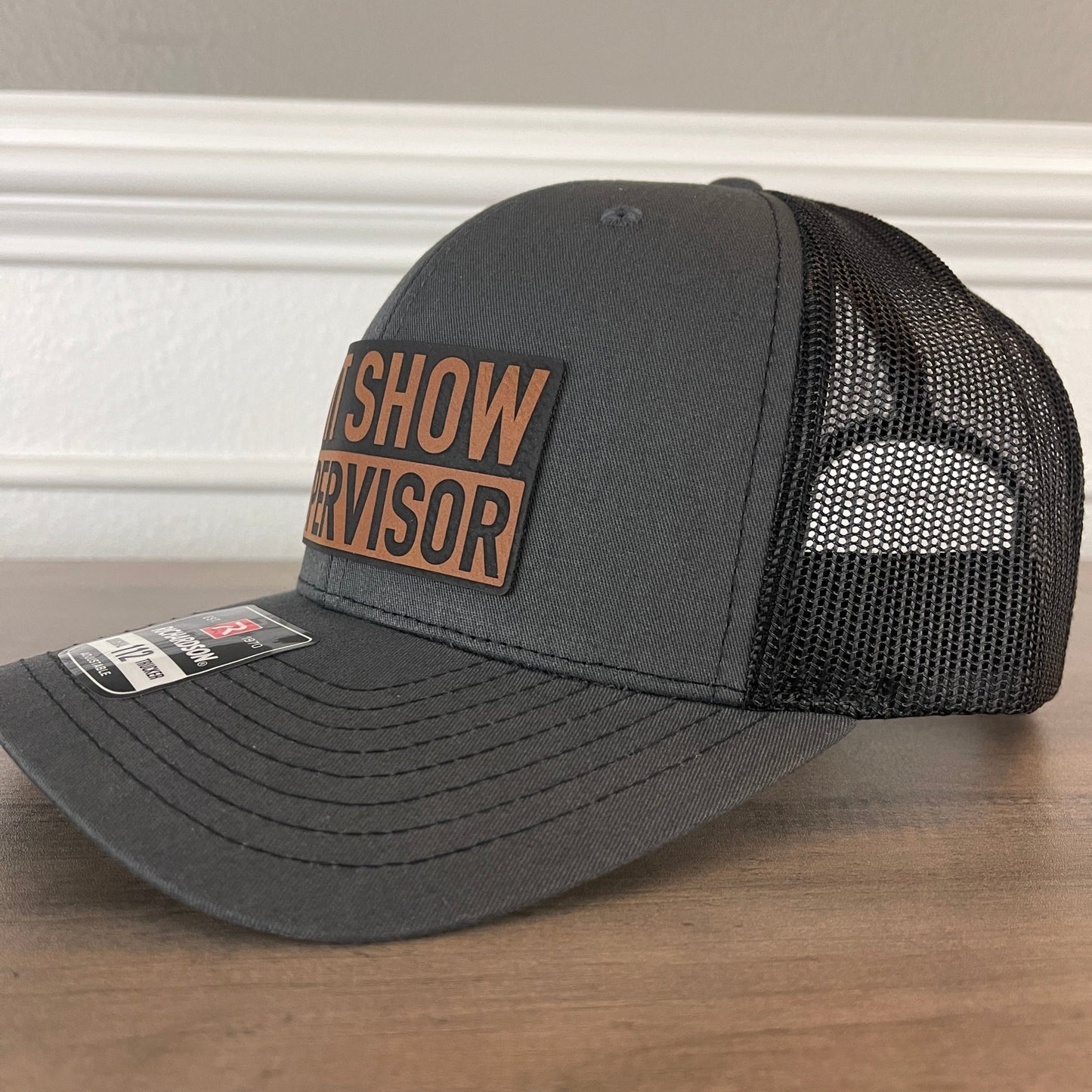 Sh*t Show Supervisor Funny Charcoal Leather Patch Hat - Hollow Point Society - Patch Hat