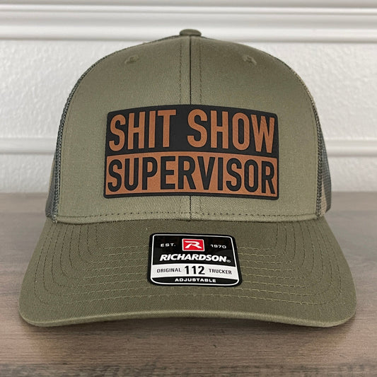 Sh*t Show Supervisor Funny Leather Patch Hat Green/Camo - Hollow Point Society - Patch Hat