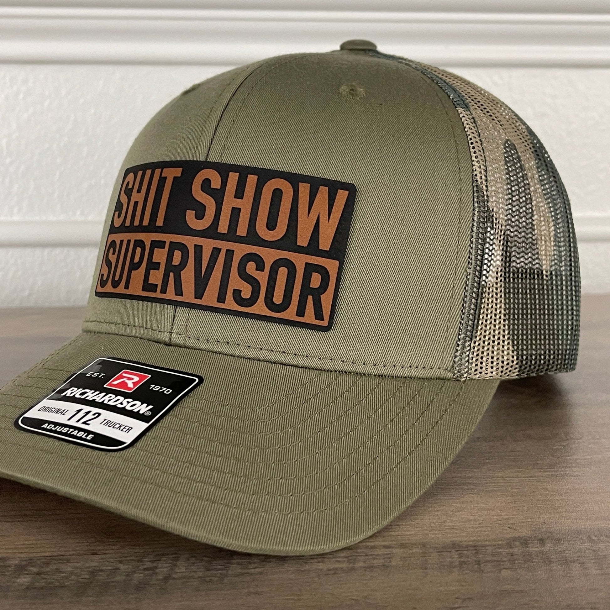 Sh*t Show Supervisor Funny Leather Patch Hat Green/Camo - Hollow Point Society - Patch Hat