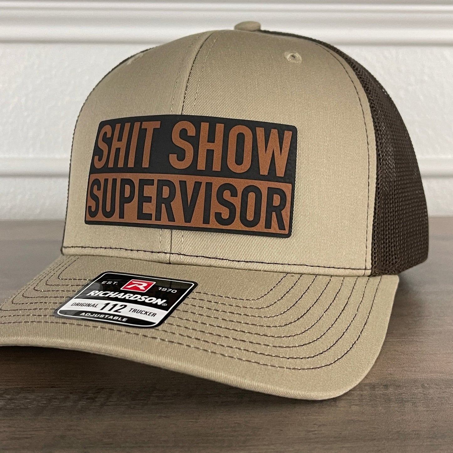 Sh*t Show Supervisor Funny Leather Patch Hat Khaki/Brown - Hollow Point Society - Patch Hat